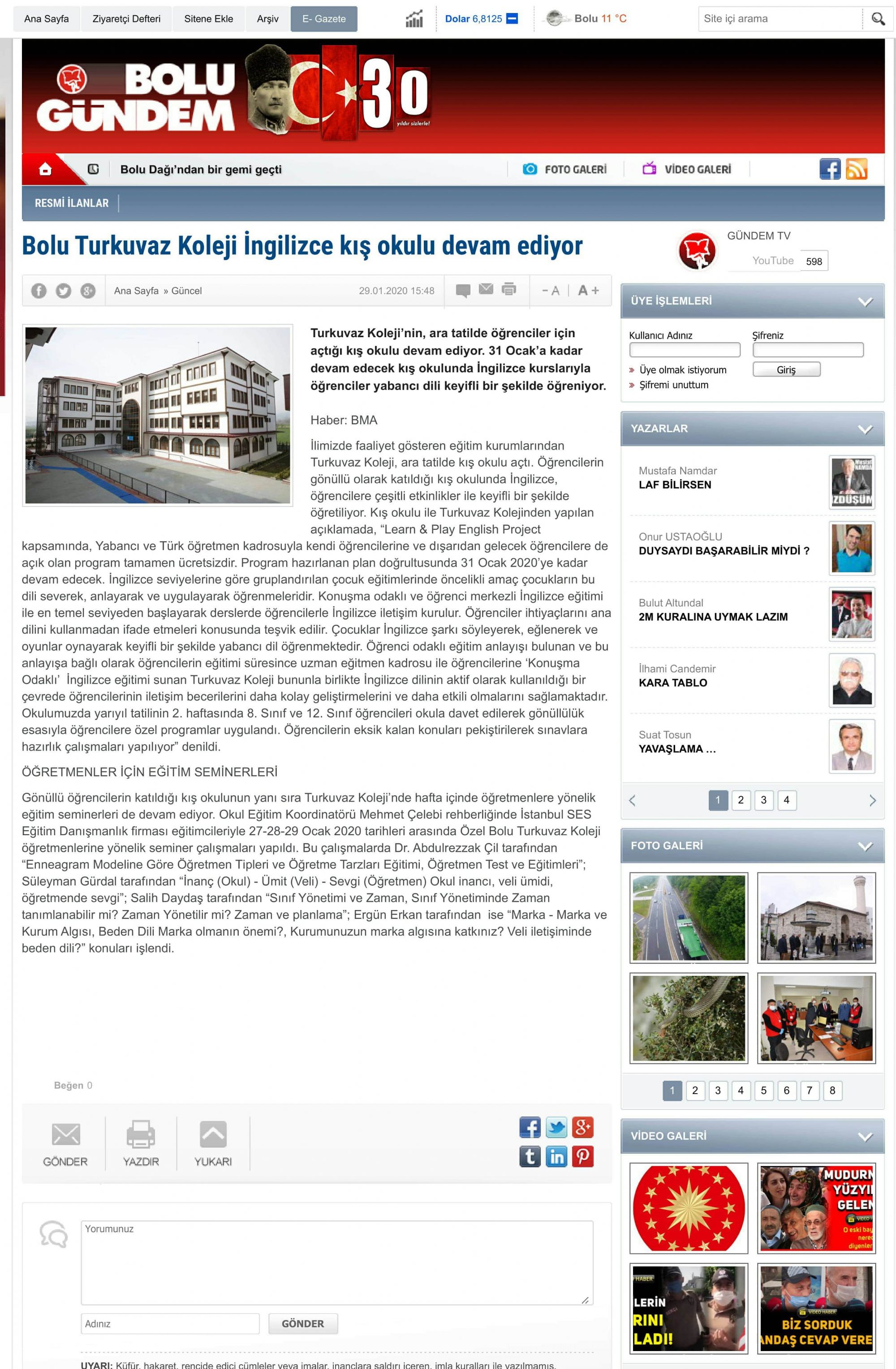 Bolu Turkuaz Koleji ngilizce K Okulu Devam Ediyor